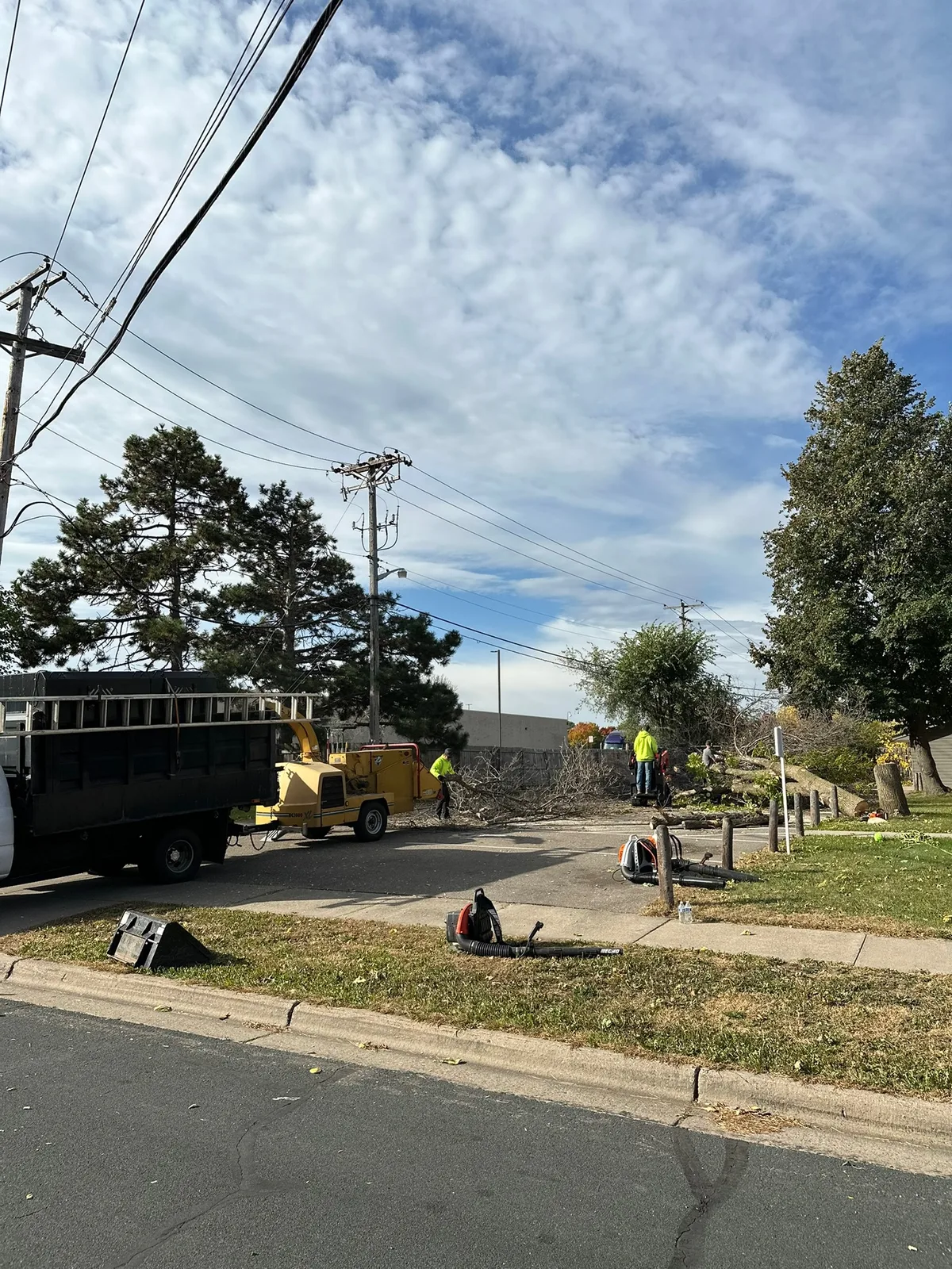 Tree removal crew at work at The Avenue Apartments in Brooklyn Center Minnesota